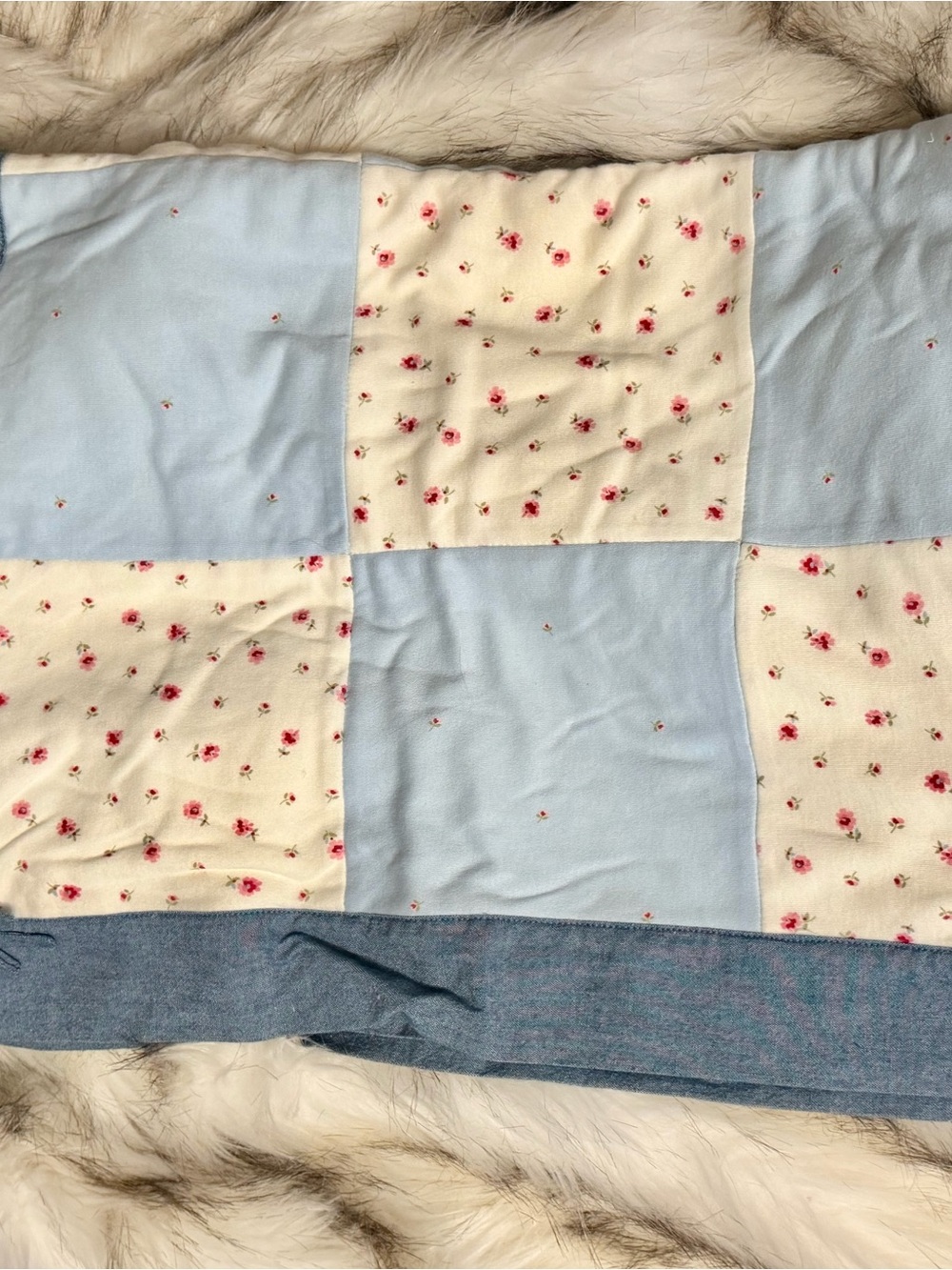 NWT Gymboree Soft Patchwork Floral Baby Blanket - Light Blue and Cream